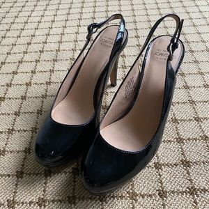 Circa Joan & David Black Slingback Patten Leather Platform Pumps